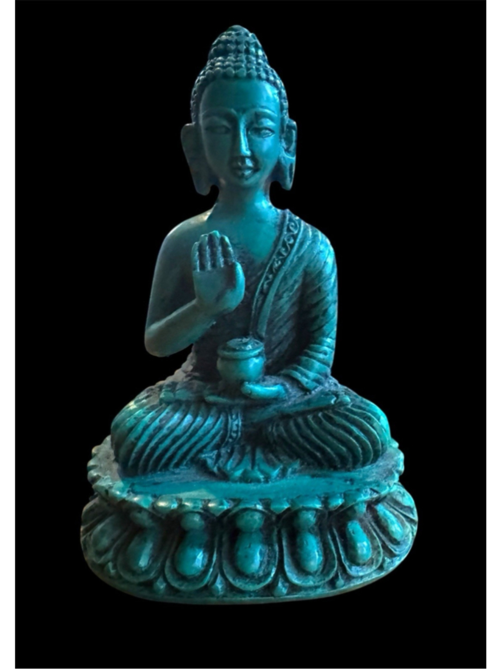 Amoghasiddhi Buddha Statue 4" Turquoise Green Resin Figurine Tibetan Buddhist